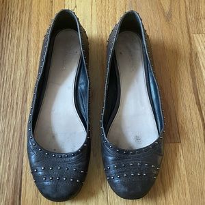 Vintage Prada Leather Studded Accents Ballet Flats Shoes Womens Size 8 Italy